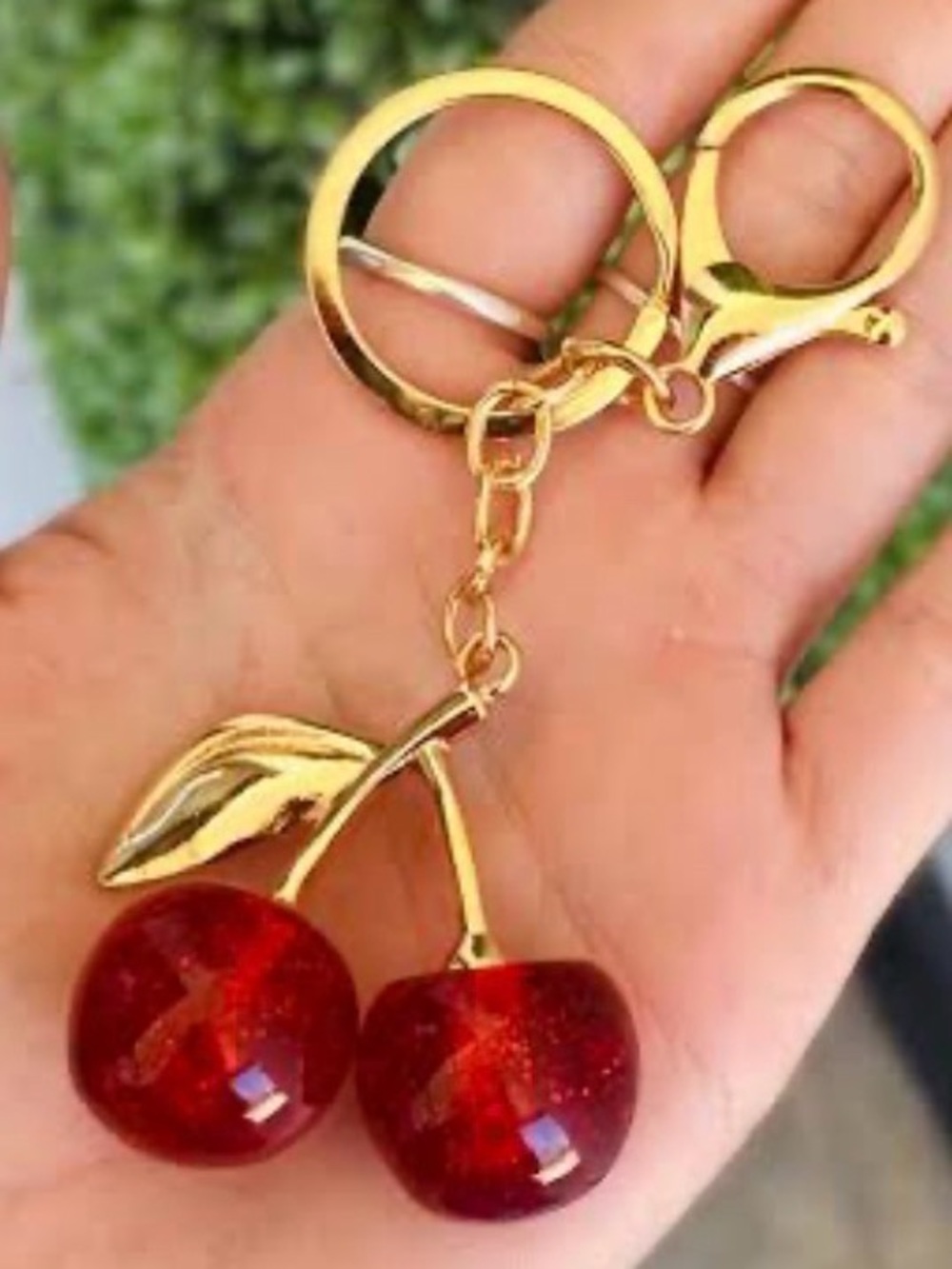 Cherry Charm Keychain – Red & Gold